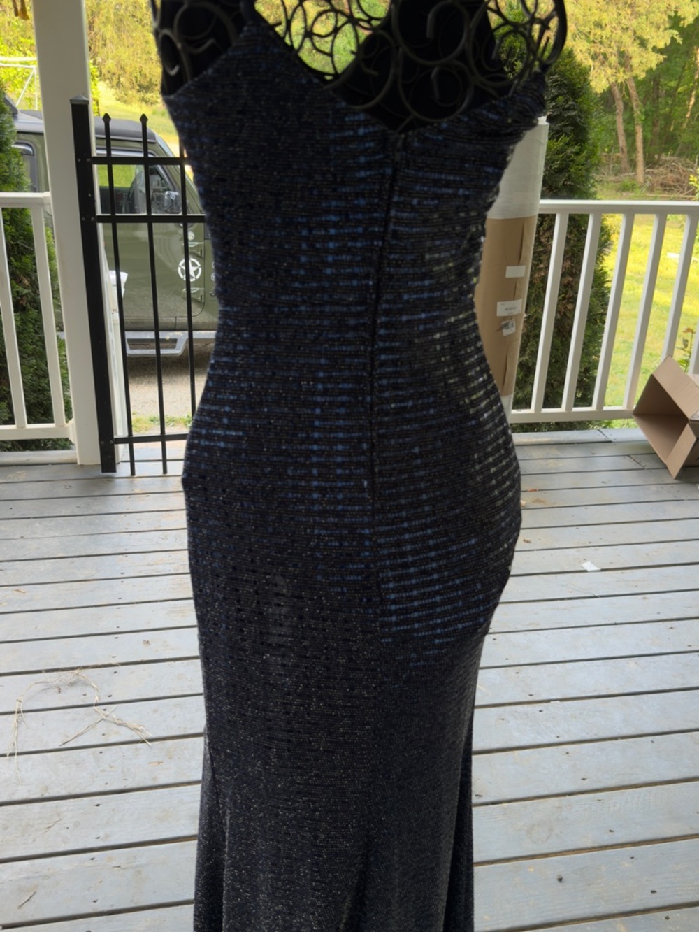 Teeze Me Black and Blue Strapless Sparkle Gown
